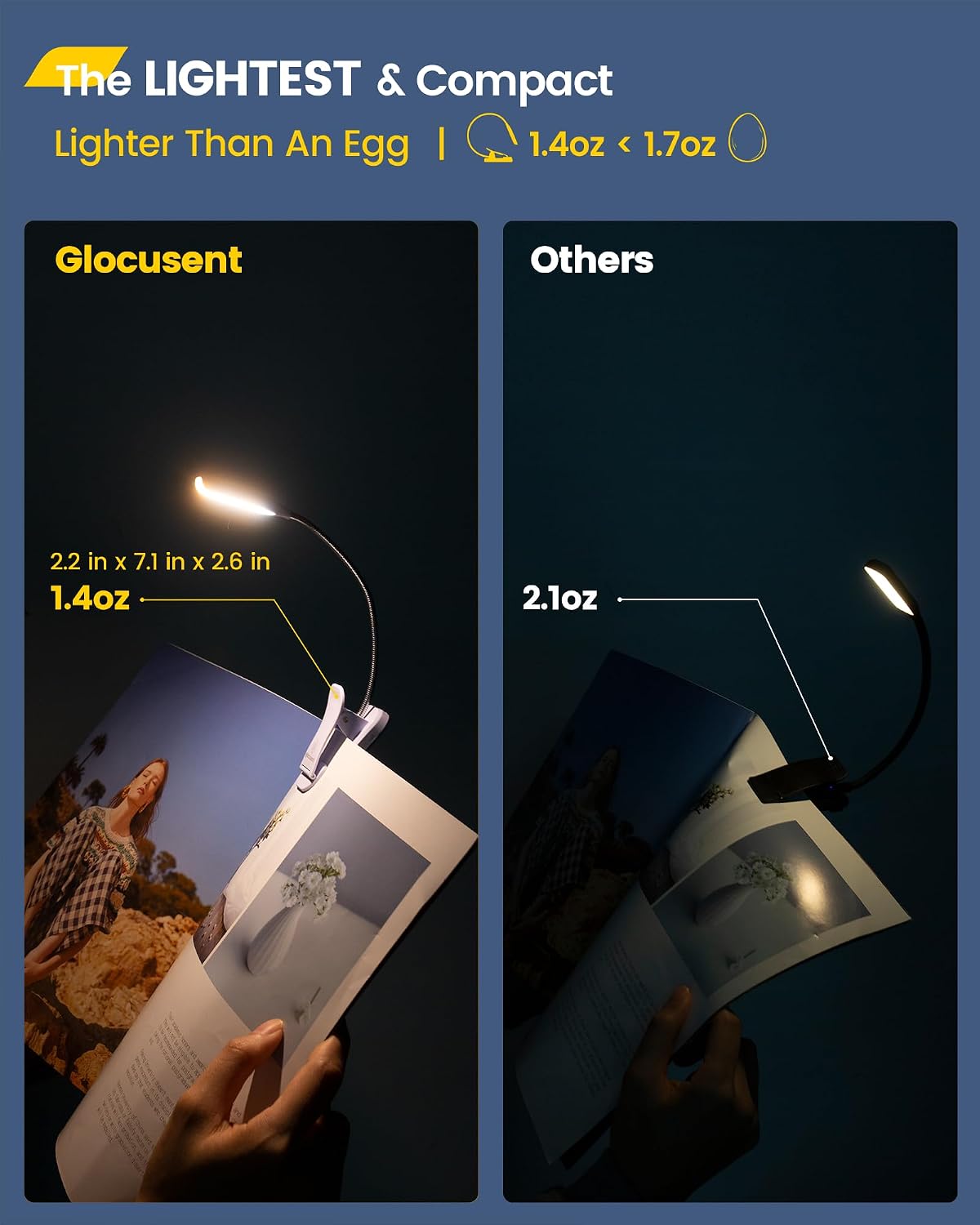 Glocusent Willow Book Light for Reading in Bed, 10 LED Bright Reading Light | 3 Colors & 3 Brightness, Rechargeable, 80Hrs, Lightweight, Clip on, Christmas Stocking Stuffers, Gifts, Book Lovers, Reader