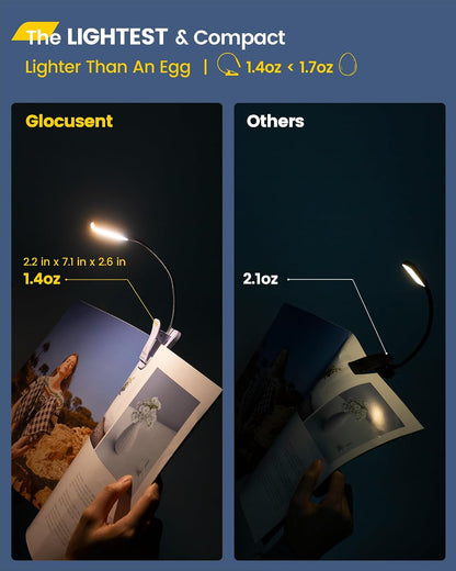 Glocusent Willow Book Light for Reading in Bed, 10 LED Bright Reading Light | 3 Colors & 3 Brightness, Rechargeable, 80Hrs, Lightweight, Clip on, Christmas Stocking Stuffers, Gifts, Book Lovers, Reader
