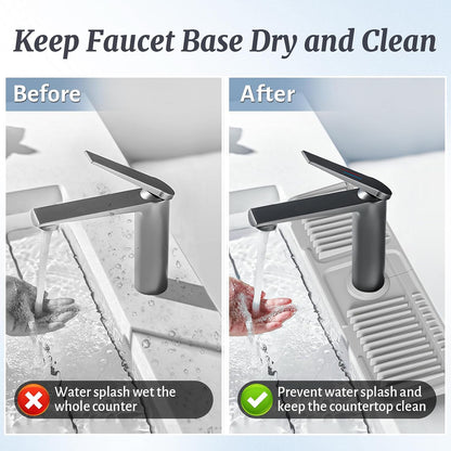PoYang 24 Inch Faucet Mat for Kitchen Sink Splash Guard, Silicone, Black | Sink Protectors with 7° Slope for Smooth Drainage, Snap Button Holds It in Place, 90° Foldable & Cuttable Hole Fit Most Sinks