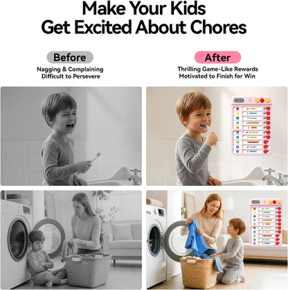 Chore Chart for Kids with Timer, 21 PCS Checklist Magnetic Schedule Board, ADHD Tools with 99-Min Countup/Down Visual Timer, Bedtime/Morning/Daily Routine Chart Dry Erase to Do List with Slider(White)