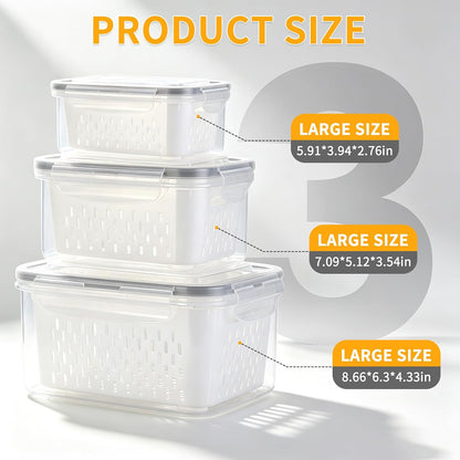 Salad Storage Container for Refrigerator, Salad Crisper Container for Fridge, 3 Pack No-Leak Food Storage Containers, Removable, Sealed Silicone Gasket, Simple to Use, Great for Salads