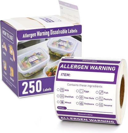 LLIKED 250 Pcs Purple Allergen Alert Dissolvable Labels 2"x2"