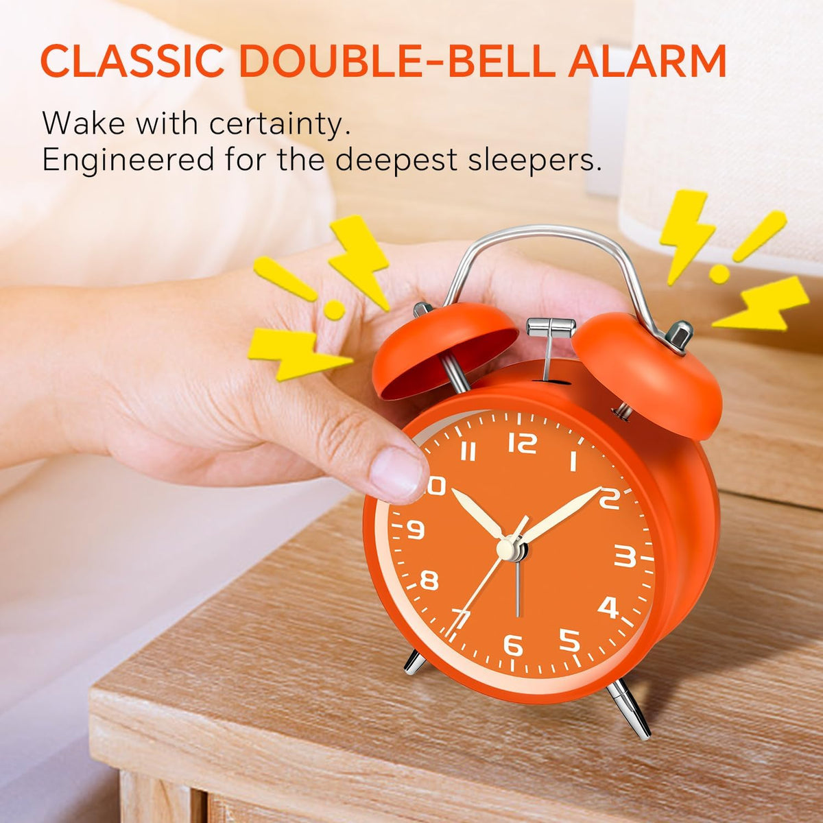 4.5" Metal Loud Alarm Clock for Heavy Sleepers Adults, Analog Battery Operated Alarm Clock with Bells Glow in Dark Numbers, Silent Old School Bedside Desk Clock for Bedroom Office Kids, Black