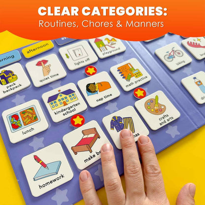 Magnetic Chore Chart for Kids - Reward Behavior Chart for Kids at Home | Dry Erase Morning Routine Schedule Board - Responsibility Star Chart for Toddlers 3-5 - 48 Magnets and 49 Stars