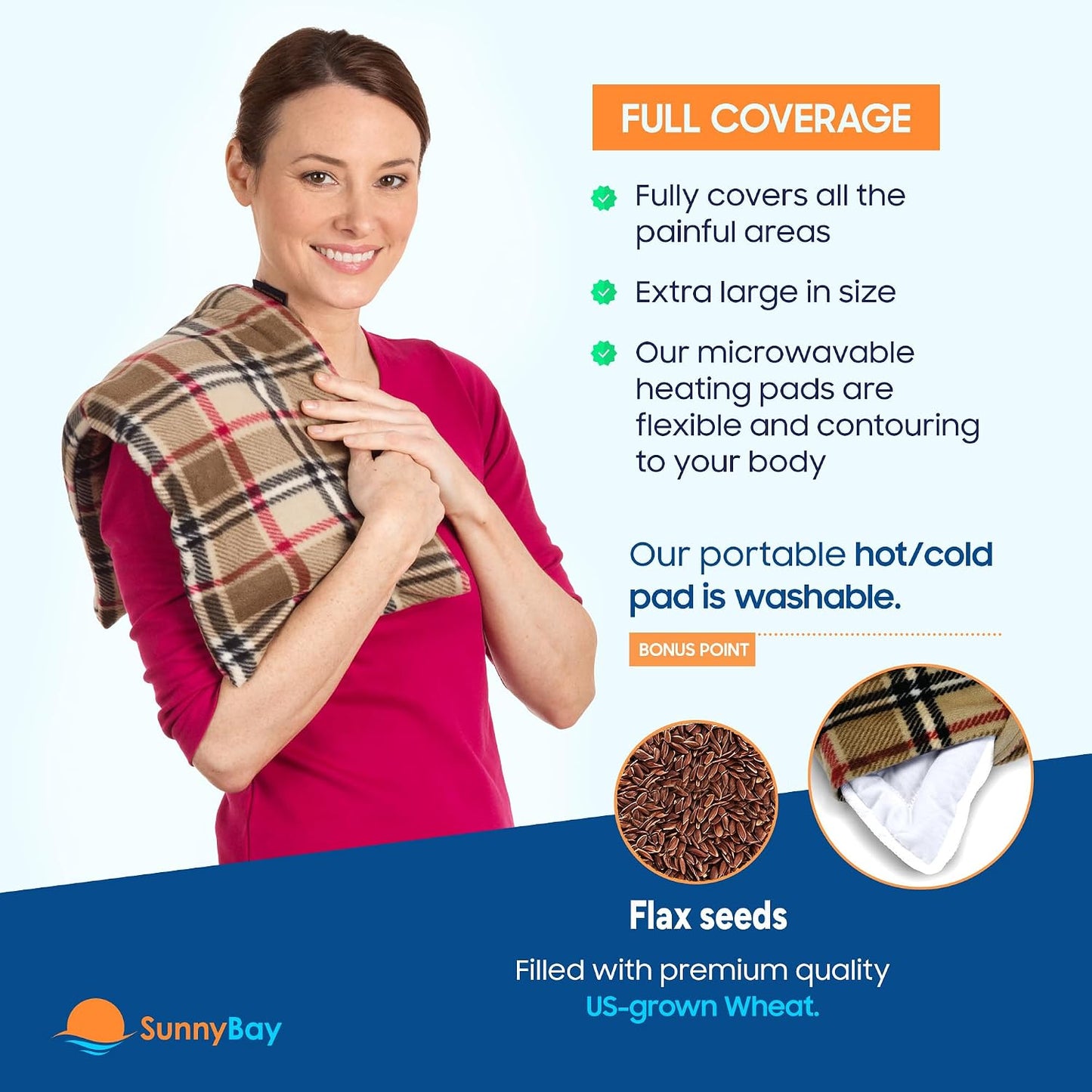 SunnyBay Extra Large Microwave Heating Pad, Microwavable Heavy Weighted Full Body Moist Hot Pack and Washable Fleece Cover, 10x24 Inches, 2.8 lbs, Navy Blue