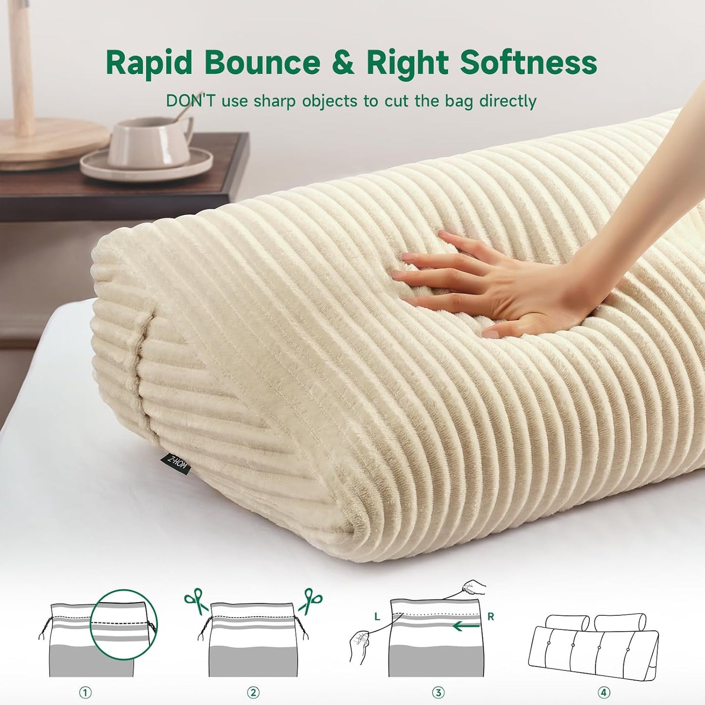 Z-hom Headboard Pillow, Wedge Backrest Cushion, Queen Size,NO Roll Pillow | Grey Triangular Backrest Cushion Equipped,NO Roll Pillow,Ideal for Reading,Sitting Up in Bed&Filling Headboard Gaps