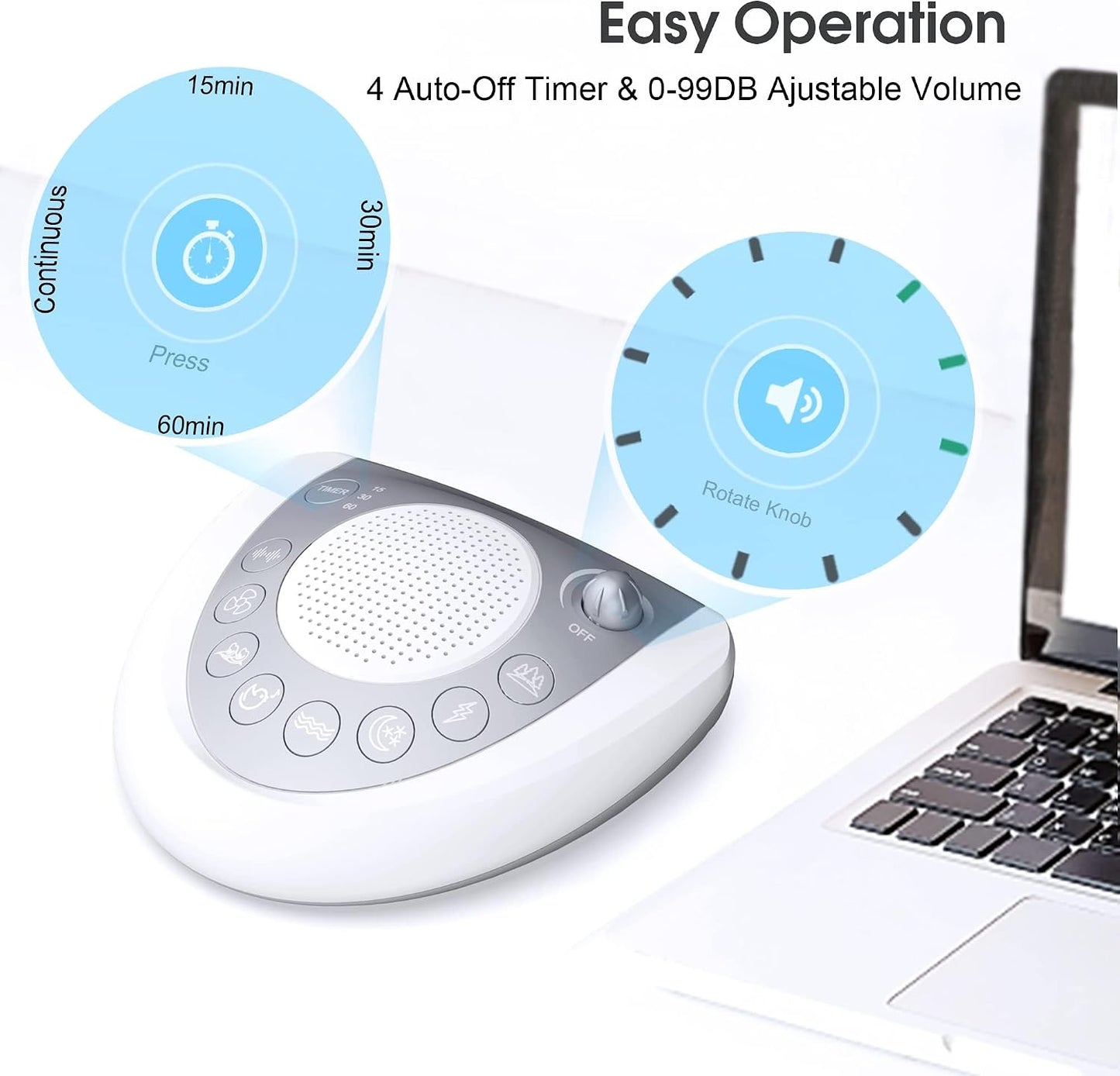 Mesqool Portable White Noise Machine with 24 Soothing Sounds for Sleep | Timer and memory function, headphone jack, USB charging, and AC or battery power for babies, kids, adults and travel