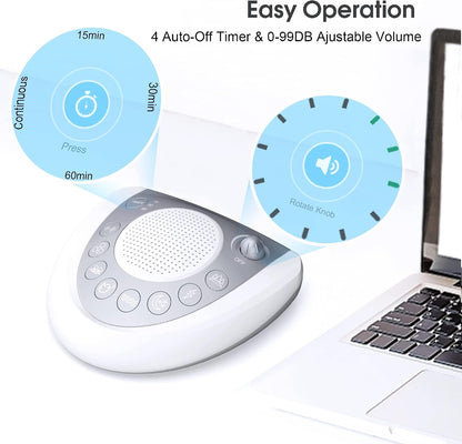 Mesqool Portable White Noise Machine with 24 Soothing Sounds for Sleep | Timer and memory function, headphone jack, USB charging, and AC or battery power for babies, kids, adults and travel