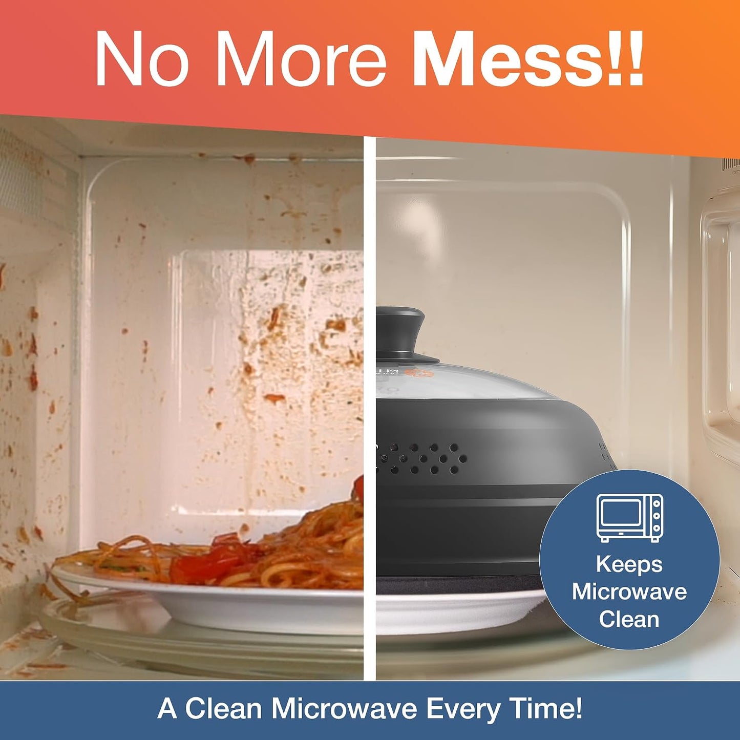 Glass & Silicone Microwave Splatter Cover – Tall and Collapsible Design that fits 6-10.5in Plates and Bowls - Space Saving, BPA Free & Dishwasher Safe (1, Black, large)