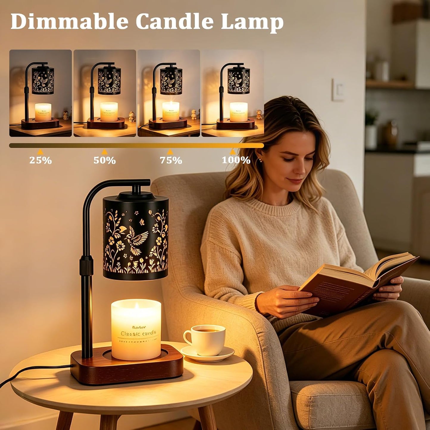 WIHTU Candle Warmer Lamp with Timer & Dimmer Dragonfly for Jar Candles | Metal Electric Wax Melt Warmer, Height Adjustable, Birthday Gift for Women Mom Her, Housewarming Home Decor, Include 2 Bulbs