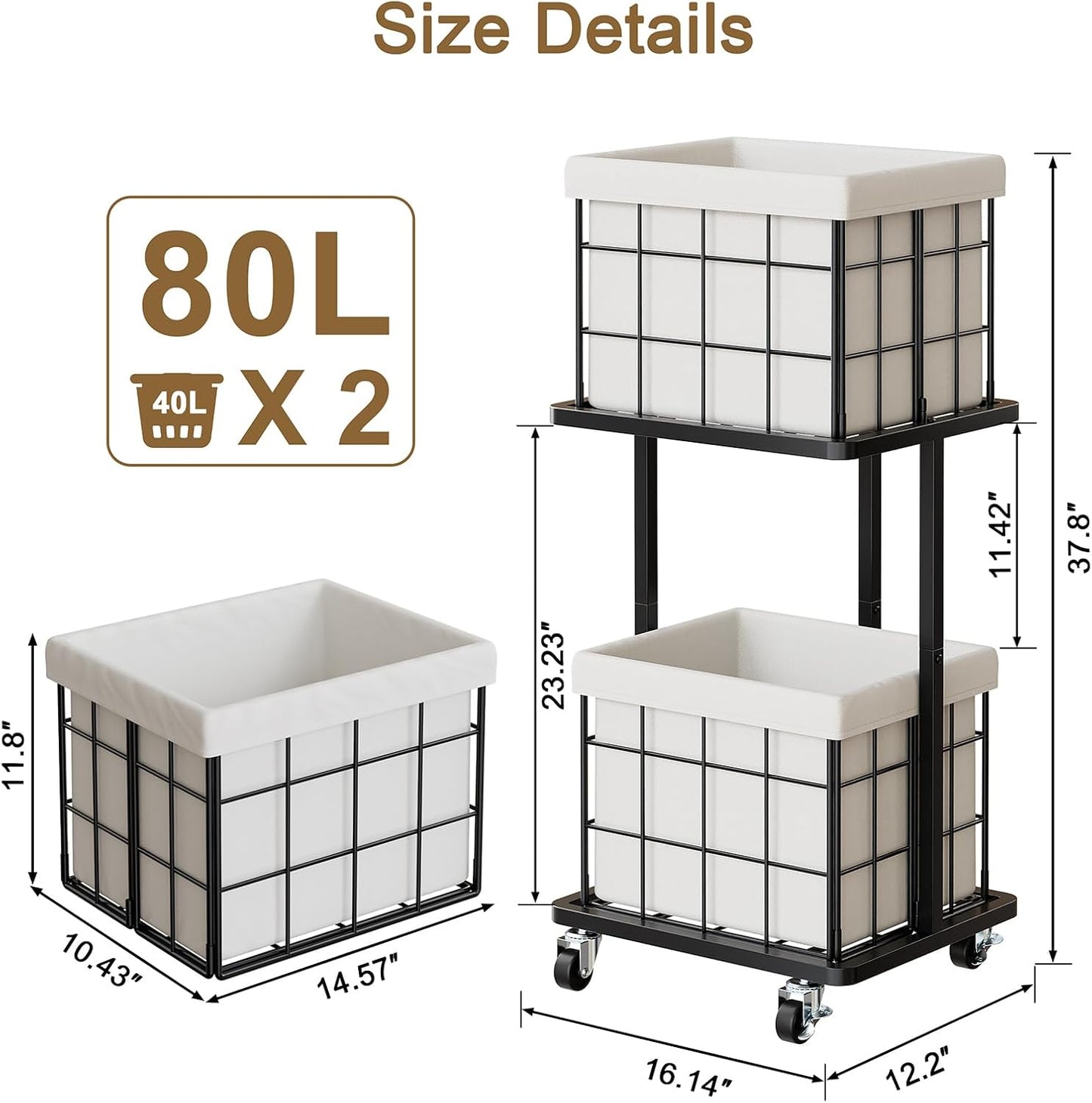 120L Vertical Laundry Sorter,3 Tier Metal Rolling Laundry Basket | Slim Tall Laundry Hamper 3 Section with wheels and 3 Removable Bags for Small Spaces, Dorm, Bathroom, Laundry Room, White