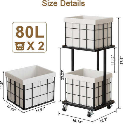 120L Vertical Laundry Sorter,3 Tier Metal Rolling Laundry Basket | Slim Tall Laundry Hamper 3 Section with wheels and 3 Removable Bags for Small Spaces, Dorm, Bathroom, Laundry Room, White