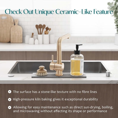 Stone Faucet Mat for Kitchen Sink – Diatomite Drying Stone Mat & Sink Protector, Prevents Moisture – Sink Splash Guard Water-Absorbing Stone Tray for Bathroom Counter (Light Grey, 20" x 3.9")
