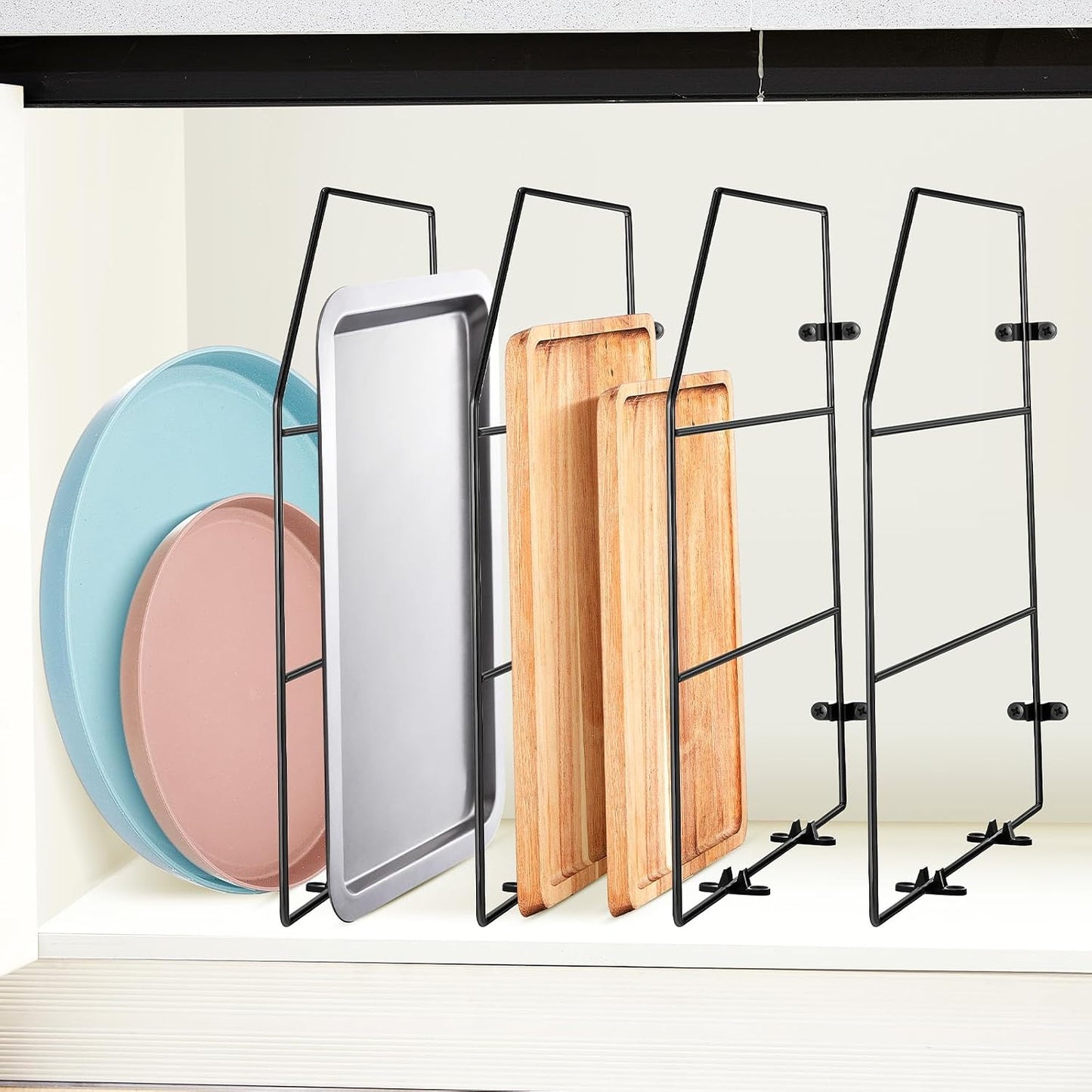 Blulu 4 Pcs Baking Sheet Organizer 18" x 20" Tray Dividers for Cabinets Kitchen Cabinet Dividers Vertical for Baking Sheets Chrome Pan Rack Storage Wires for Kitchen Cupboards (Black)
