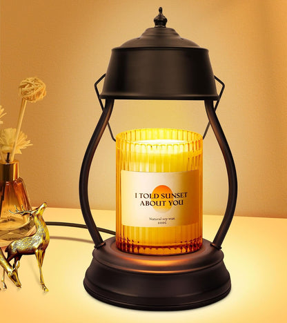 Candle Warmer Lamp with Timer, Vintage Lantern Design, Home Decor Birthday Gifts for Women, Black Lantern Wax Melt Warmer for New Home Bedroom Decor, 2 Bulbs, Christmas House Warming Gifts