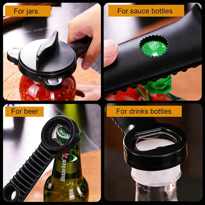 4-in-1 Jar Opener for Weak Hands, Adjustable Lid & Bottle Opener Black | Ergonomic non-slip grip for arthritis hands, opens jars bottles cans, adjustable multi-size lid remover, durable kitchen tool
