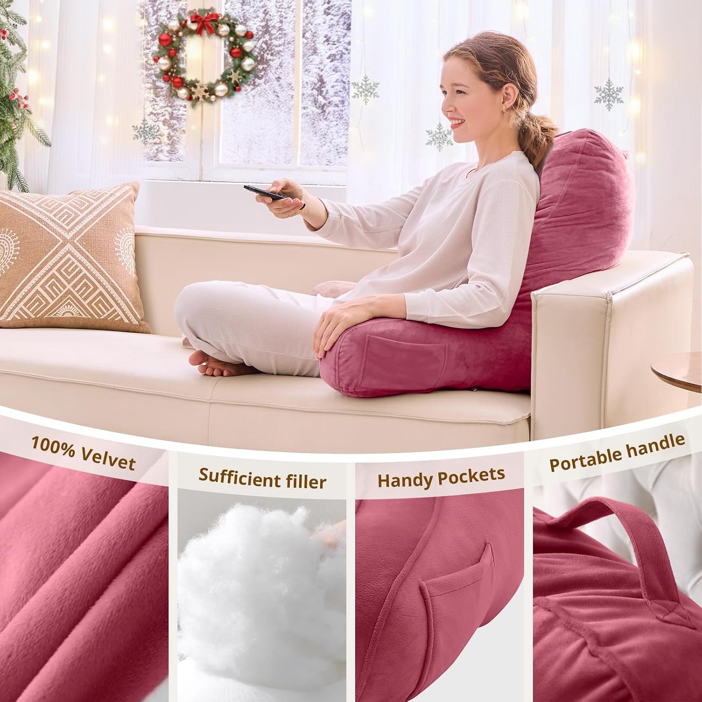 Sasttie Reading Pillows for Sitting in Bed Adult, Back Pillow Bed Sitting Up, Back-Rest Support Cushion for Sit Up on Couch, Sofa, and Floor, Dorm Essentials, Oeko-Tex Certified, Dark Grey