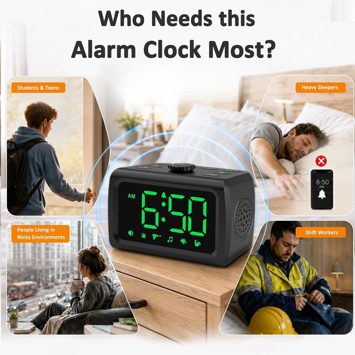 Peakeep 115dB Super Loud Alarm Clock for Heavy Sleepers Adults Teens
