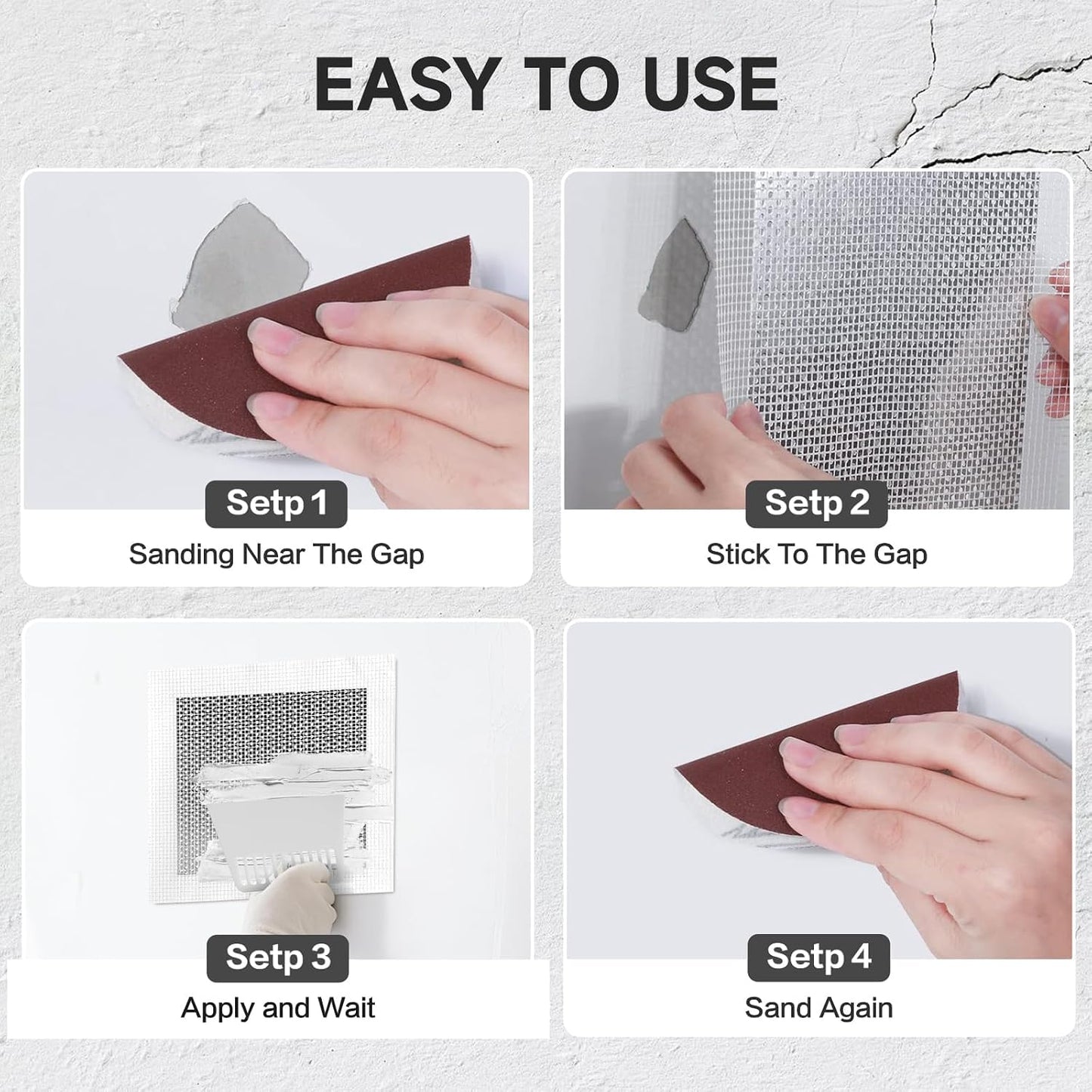 19 PCS Wall Repair Patch Kit, Aluminum Drywall Repair Patch Kit for Small/Large Holes, 2/4/6/8 Inch Self-Adhesive Metal Wall Patches with Scraper Sandpapers Gloves, Quick Fix Plaster