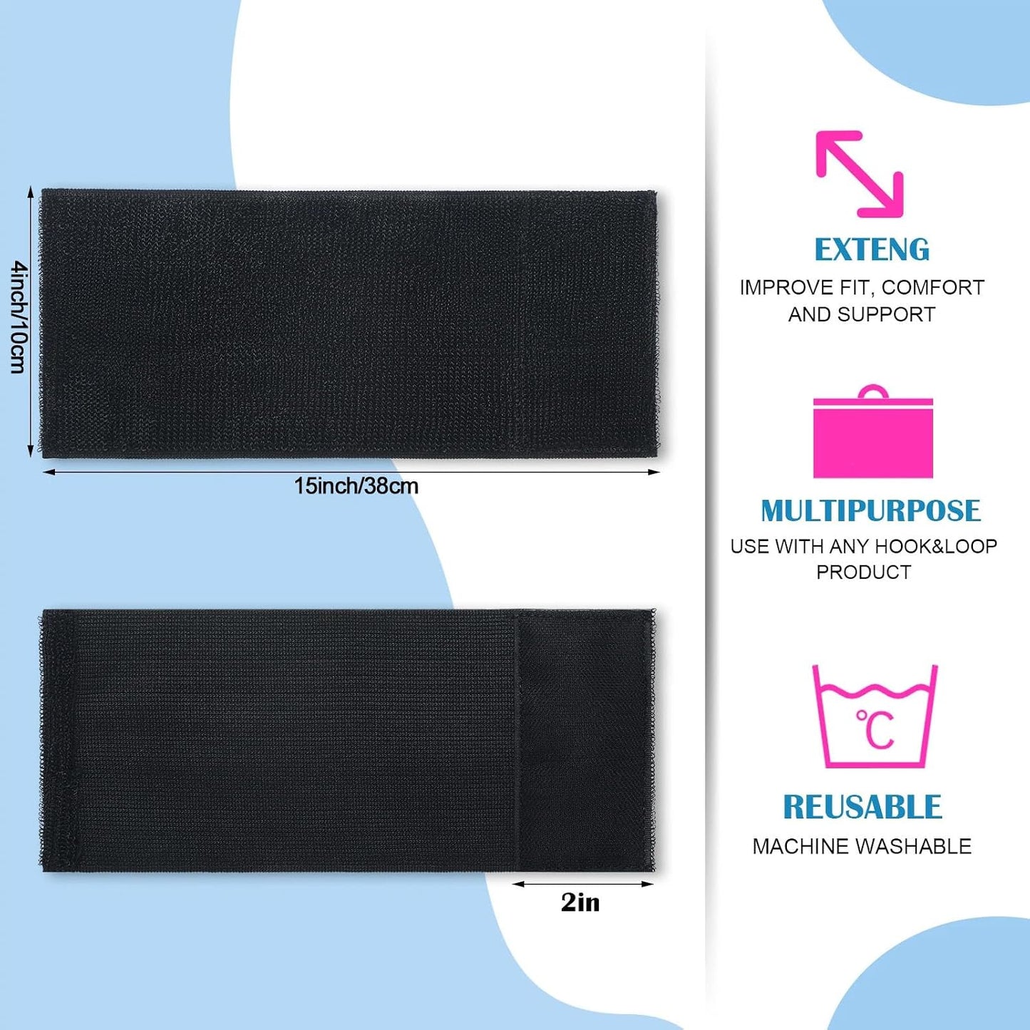 Geiserailie 2 Pcs Extender Strap Reusable 3 x 20 Inch Ice Belt Extender Strap Multipurpose Elastic Hook and Loop Extension for Ice Pack Black Back Knee Ankle Braces, Vests, Wraps, and Belts