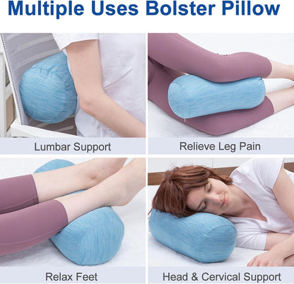 1 MIDDLE ONE Round Cylinder Bolster Pillow with Removable Cooling Cover, Tube Roll Cervical Pillow for Head, Neck, Back and Legs Support, 13"x 6", Grey
