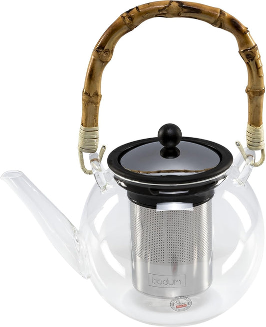 Bodum 34oz Assam Glass Tea Press with Stainless Steel Filter, Black Plastic Lid