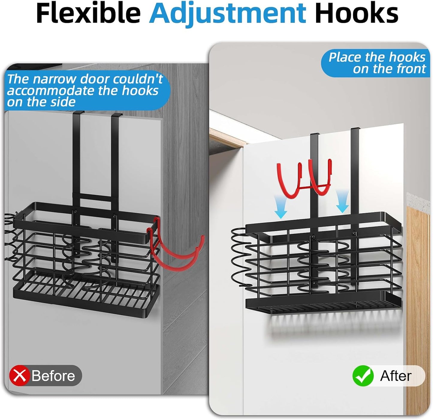 2026 Upgraded 3-in-1 Universal Hair Tool Organizer, XL Size, Black | Adjustable Height Metal Hair Dryer Holder, Wall Mounted, Over Cabinet Door, Countertop, Bathroom Storage
