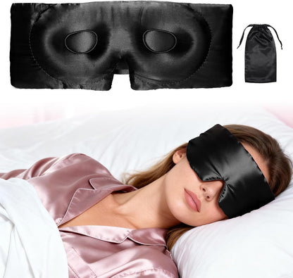 VOCOSTE 3D Pure Silk Sleep Mask with Travel Pouch, Black
