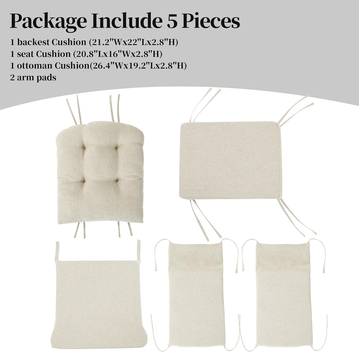 HOMBYS Glider Rocker Replacement Cushions with Storage Side Pocket,Linen-Like Fabric, Foam & Microfiber Filling, Non-Slip & Washable,Thickened & Supportive for Glider Rocking Chair (Khaki)