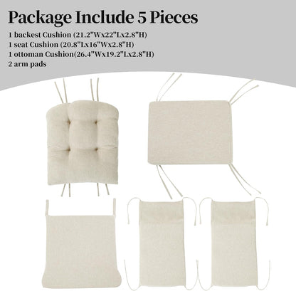 HOMBYS Glider Rocker Replacement Cushions with Storage Side Pocket,Linen-Like Fabric, Foam & Microfiber Filling, Non-Slip & Washable,Thickened & Supportive for Glider Rocking Chair (Khaki)