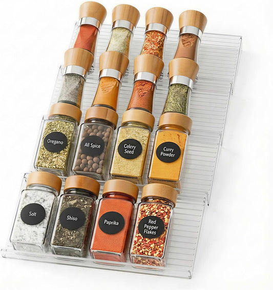 4 Pack Adjustable Spice Rack for Drawer - 9" to 17.7" Expandable Spice Drawer Organizer 4 Tier Acrylic Seasoning Organizer Rack,Clear Spice Rack Tray for Spices,Condiment,Nail Polish and Jar (4)