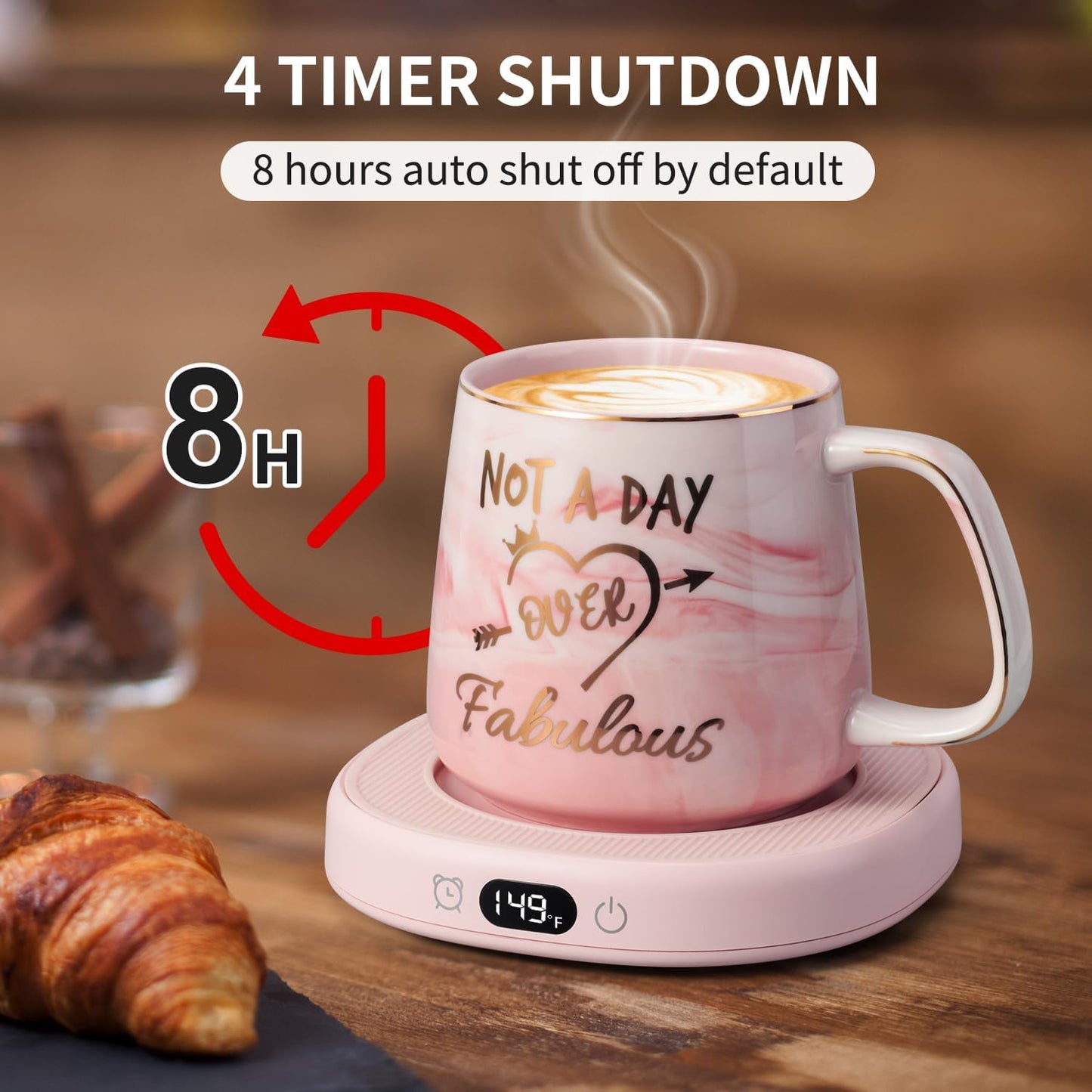 Coffee Mug Warmer & You are Awesome Mug Set, Electric Cup Warmer for Desk | Beverage Warmer Plate for Coffee, Tea, 4 Temperature Setting, 8-Hours Auto Shut Off, 14oz Mug with Spoon & Lid Included