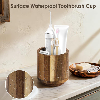 Toothbrush Holder for Bathrooms,Toothbrush Holders,Acacia Wood | Four Drainage Holes,Removable Divider,360° Rotating,Space-Saving,Toothbrush and Toothpaste Holder for Bathroom Countertop