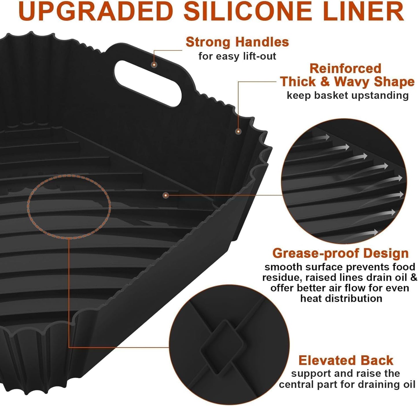Air Fryer Silicone Liners Square 2 Pack 7.1 Inch Airfryer Liners 4-7 QT Reusable Air Fryer Liners Silicone Pot Oven Liner Baking Tray, Air Fryer Basket Silicone Mat Bowl Air Fryer Accessories Kitchen