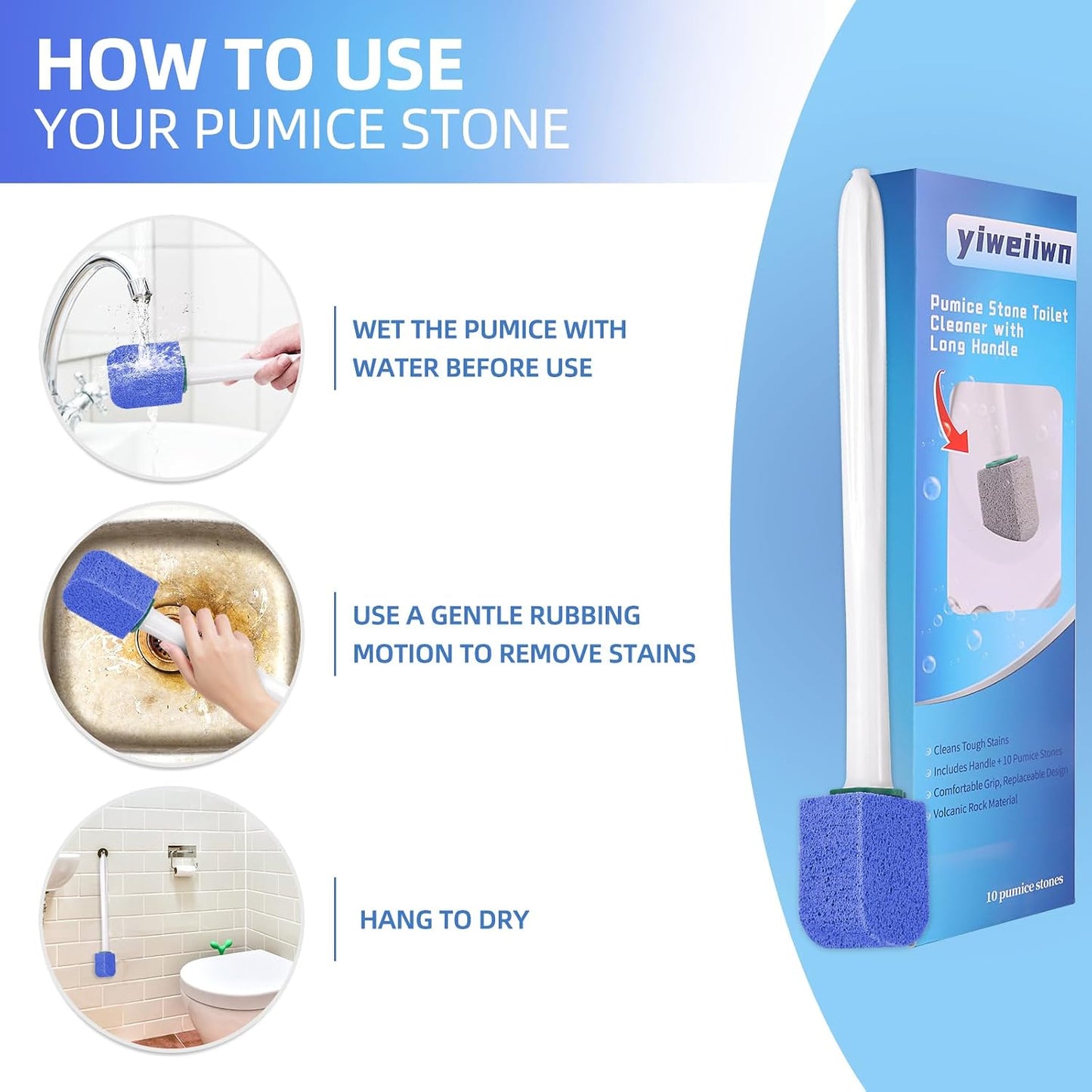 Pumice Stone Toilet Cleaner with Long Handle Pumice Stone Toilet Bowl Cleaner Rust and Grease Stain Clean Suitable for Toilets Bathroom Sink,BBQ 2Handle and 10Pumices Stones(Gray)