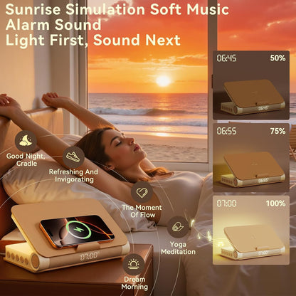 Vivilumens Speaker Bluetooth Wireless Charging 5 in 1 Speaker Loud for Adults Teens Aesthetic Book Shape Sunrise Gentle Wake Up Light for Bedroom Decor Bedside Tech Gifts