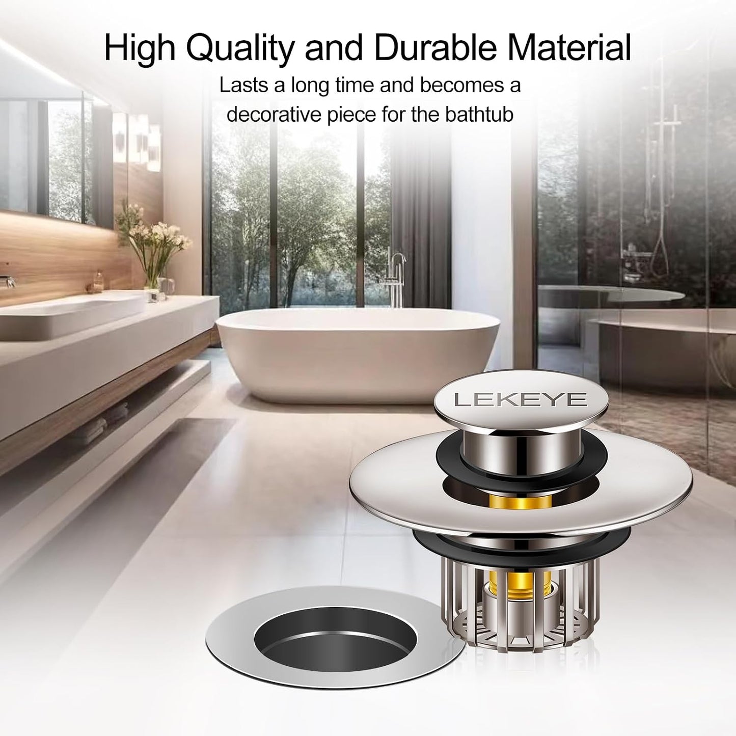 LEKEYE Tub Stopper | Shower Drain Hair Catcher | Pop-up Drain Stopper with Strainer | Bathroom Bathtub Plug | Drain Protector for 1-1/2 to 1-3/4" Bath Drain Hole