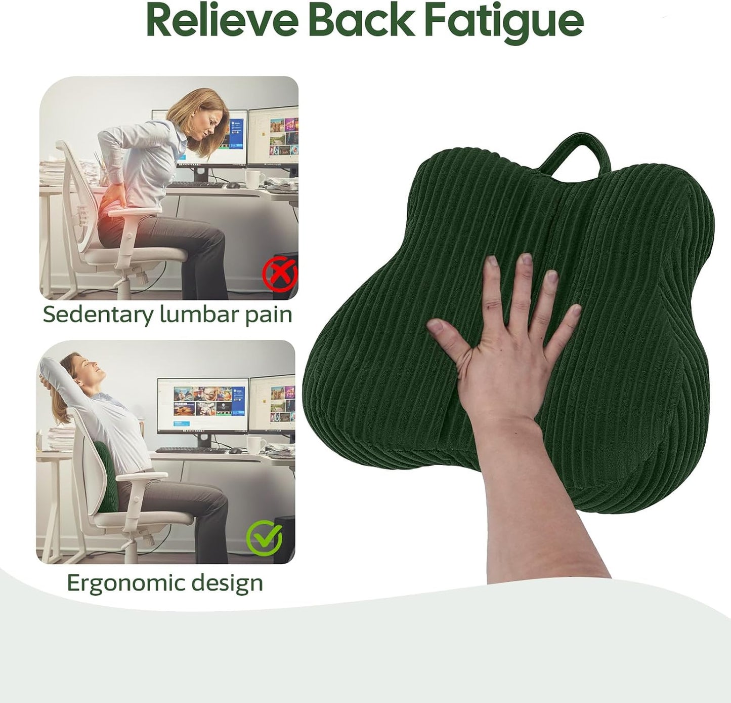 Lumbar Support Pillow for Couch, Back Support Pillow for Chair | Heart-Shape Back Cushion with Shredded Foam for Back Pain Relief & Reading, Lumbar Cushions for Recliner, Car, Black