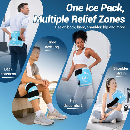 Comfytemp 45Min Long-Lasting Ice Pack for Injuries Reusable | Large Gel Cold Pack with 2 Detachable Straps, Flexible Ice Pack Wrap for Back Shoulder Knee, Hot Cold Compress, 11"x15"