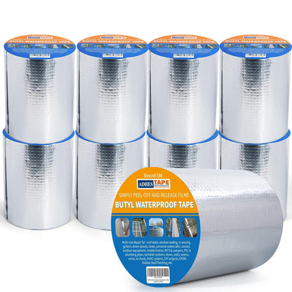ADHES Upgrade Butyl Tape Waterproof Tape, 1.2mm Thick, 2 inch x 16 feet | Aluminum Foil Tape Butyl Sealant Tape for RV Repair, Window, Boat and Pipe Sealing, Glass & EDPM Rubber Roof Patching,Silver