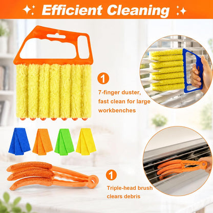 4 Pcs Window Venetian Blind Cleaner Duster Tool with 7 Fingers | Washable Microfiber For AC Vents, Car Vents, Fans, Louvers. Reusable Design Traps Dust. Includes 4 Extra Cloths.