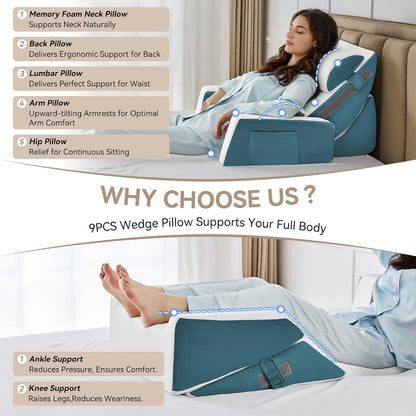 Yojoker Leg Elevation Pillows for Swelling, Memory Foam Wedge Pillow for Legs Blood Circulation, Leg Elevation Pillows for After Surgery, Knee Wedge Pillow for Sleeping Back Hip Ankles Relief