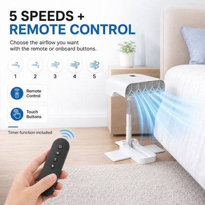 Bed Cooling System,Bed Cooling Fan Under Sheets with 5 Speeds and Remote, Rechargeable,Adjustable Height Mattress Coolings Fan for Hot Sleepers & Night Sweat