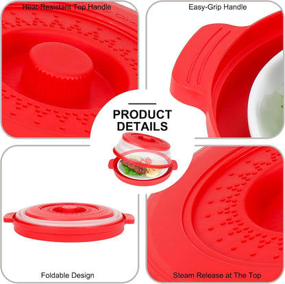 Microwave Splatter Cover for Food with Handle &Heat-Resistant Mat, 10.7" Collapsible Microwave Plate Cover - BPA Free, Dishwasher Safe Food Lid, Multi-Use Colander & Steamer for Meal Prep （Black）