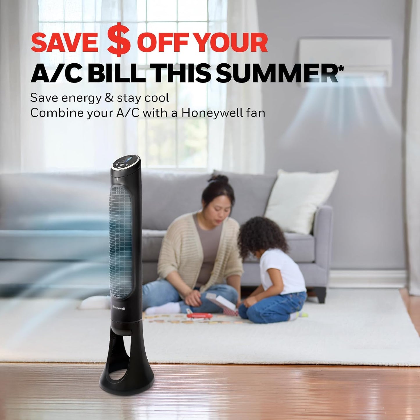 Honeywell QuietSet Whole Room Tower Fan, Oscillating Tower Fan with Remote, Black, HYF290B
