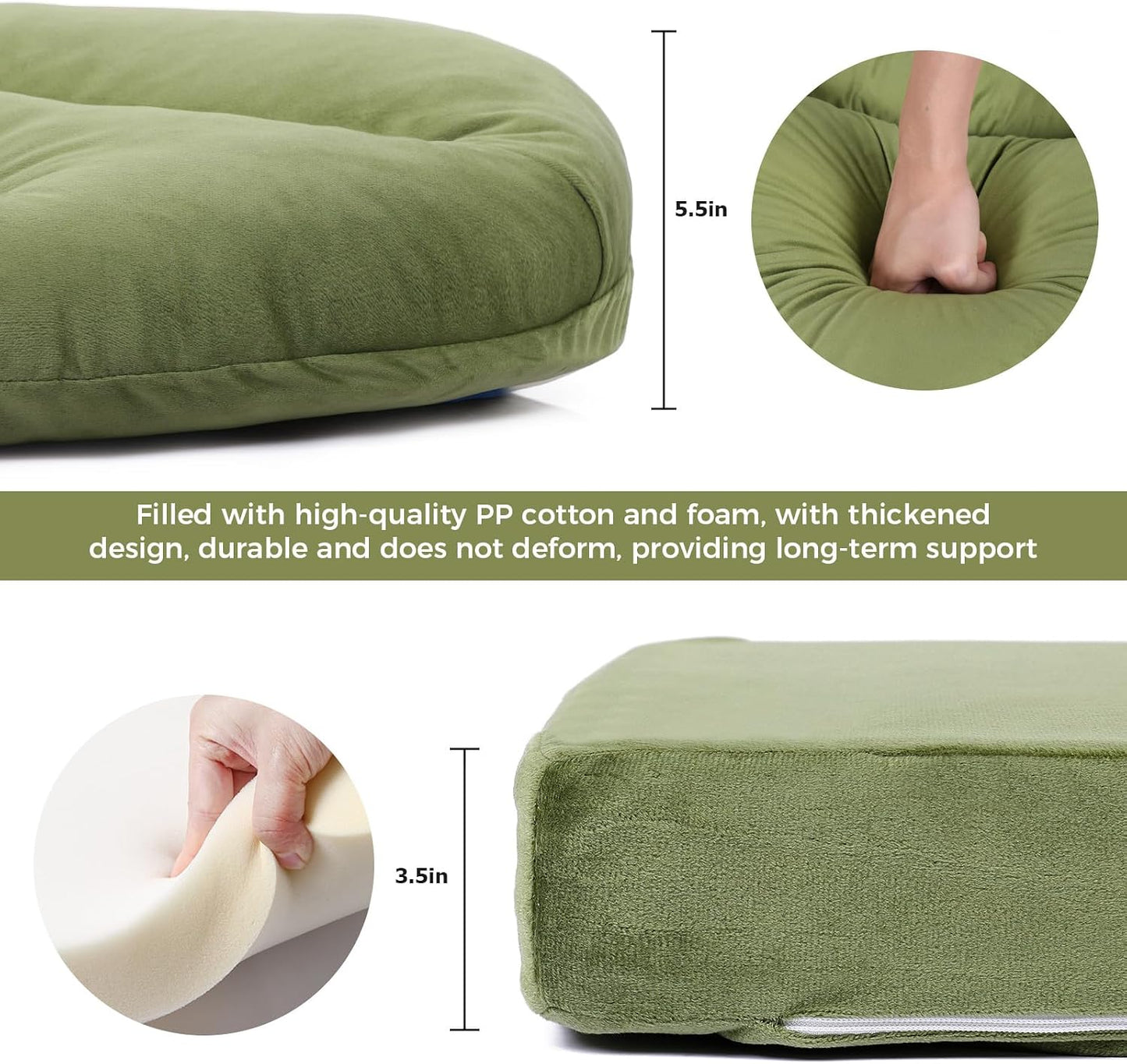 ANMINY 5pcs Glider Rocker Replacement Cushions Set with Ottoman Cushion, 3.5Inch Thickened Velvet Glider Rocking Chair Cushions with 29 inch High Backrest & Side Pockets for Indoor Nursery, Blue