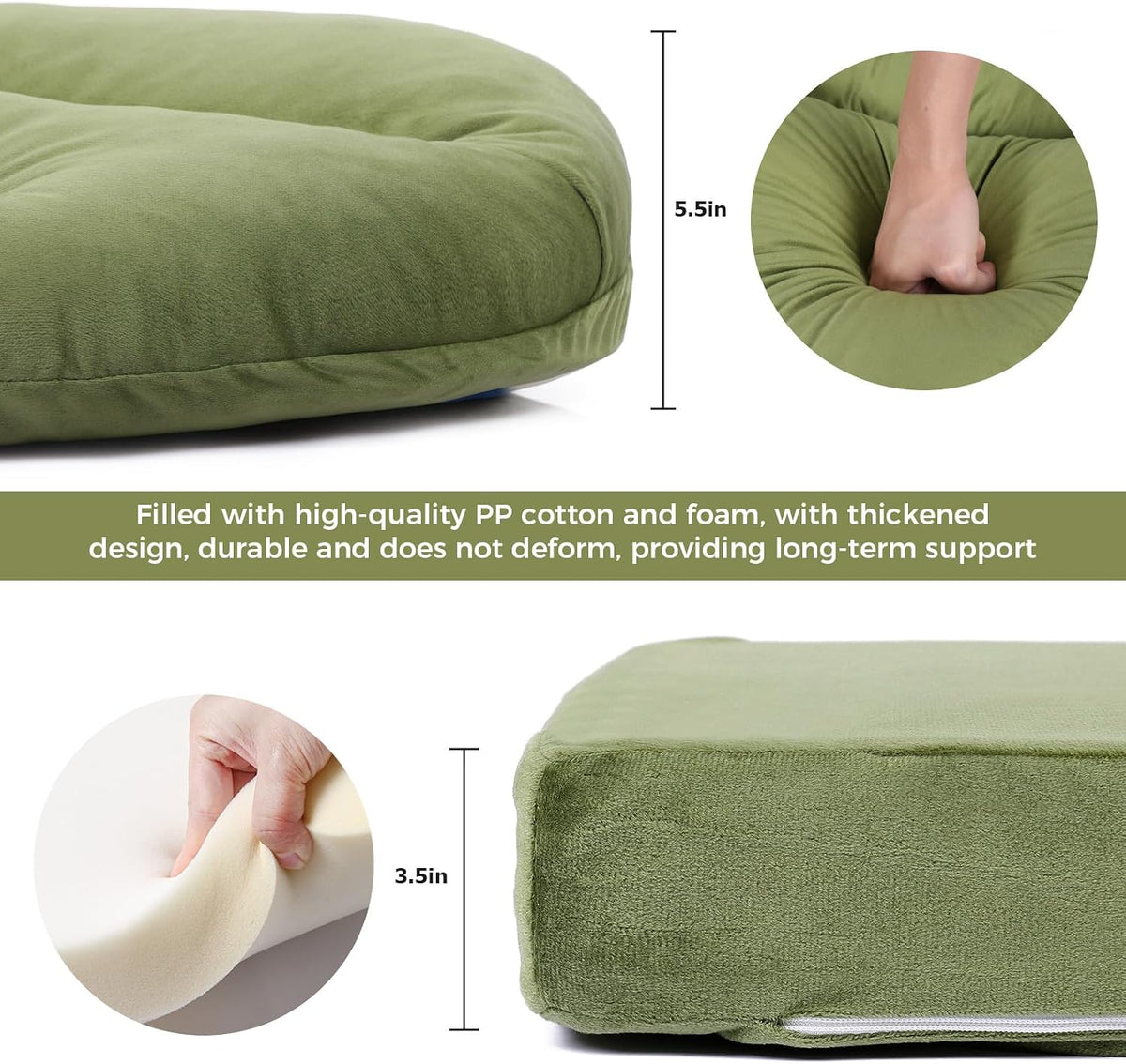ANMINY 5pcs Glider Rocker Replacement Cushions Set with Ottoman Cushion, 3.5Inch Thickened Velvet Glider Rocking Chair Cushions with 29 inch High Backrest & Side Pockets for Indoor Nursery, Blue