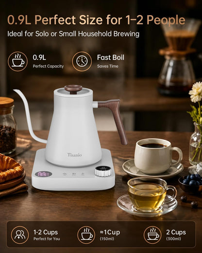 Gooseneck Electric Kettle with Temperature Control, 0.9L, Black | ±1°F Precision Pour Over Kettle, LCD Dual Display, Smart Two-Stage Heating, 2H Keep Warm, 304 Stainless Steel Interior