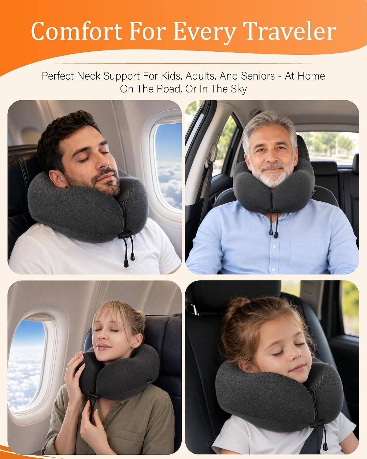 MLVOC Airplane Travel Neck Pillow for Sleeping, 3D-Eye Mask & Earplugs Kit