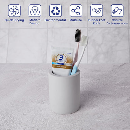 Drying Stone Toothbrush Holder, Diatomite Toothbrush Holders for Bathroom Counter, Quick Drying Electric Toothbrush and Toothpaste Holder Bathroom Organizer, Marble White